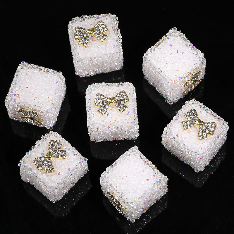 Wholesale 5pcs/pack Rhinestone Color Love Bow Square Sugar Beads